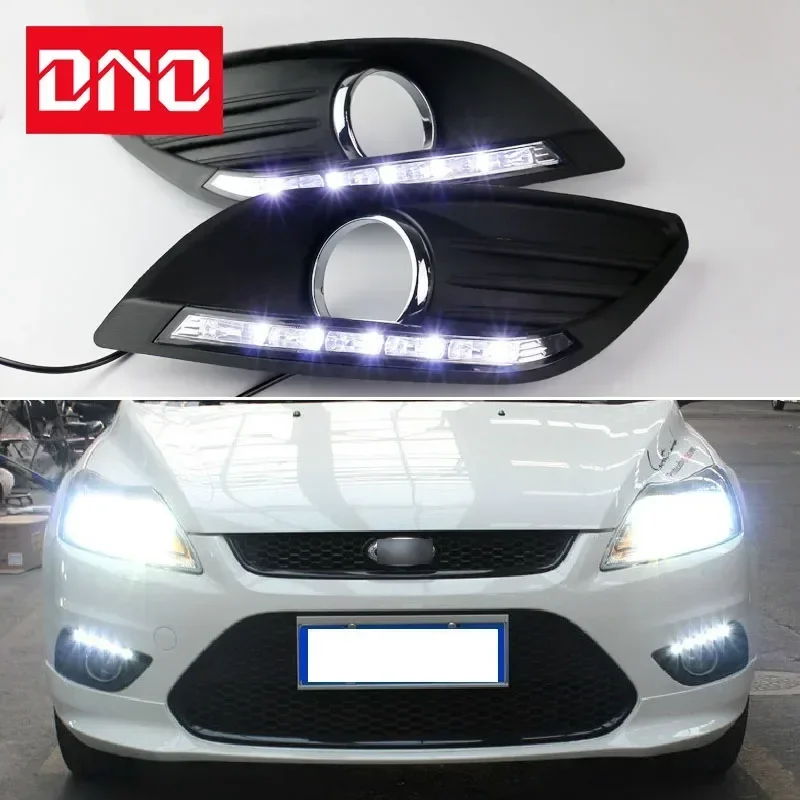 

Автомобильные светодиодные дневные ходовые огни 12 В для Ford Focus 2 MK2 2009 2010 2011, дневные ходовые фары, автомобильные фары дальнего света, противотуманные фары