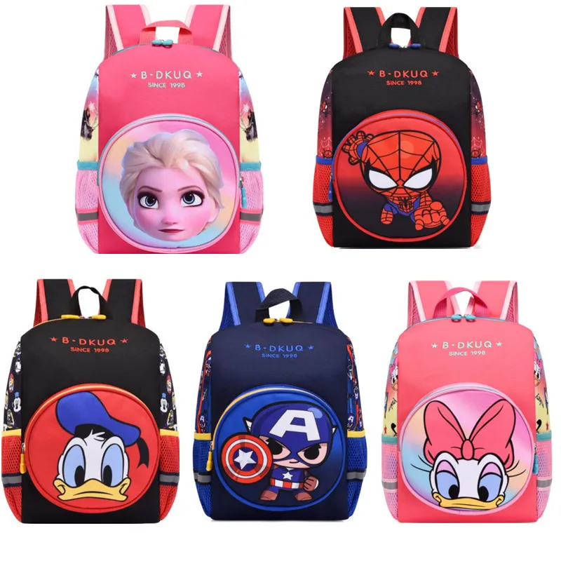 New Disney Marvel Frozen 2 School Backpack for Boy Girl Spiderman Donald Duck Cute Kindergarten Student School Bag Kids Backpack