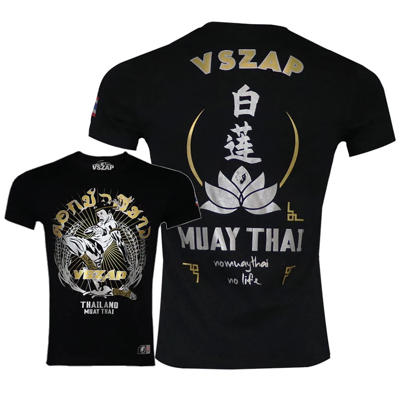 

Vszap Муай Тай футболки хлопковая футболка для бокса ММА Рашгард черные мужские трикотажные изделия Jiujitsu боевые искусства BJJ кикбоксинг одежда для борьбы