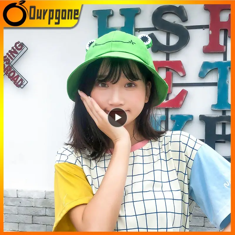 

Foldable Cotton Cute Frog Bucket Hat Summer Sunscreen Fisherman Cap Outdoor Fishing Hunting Sunhat caps Beach Caps