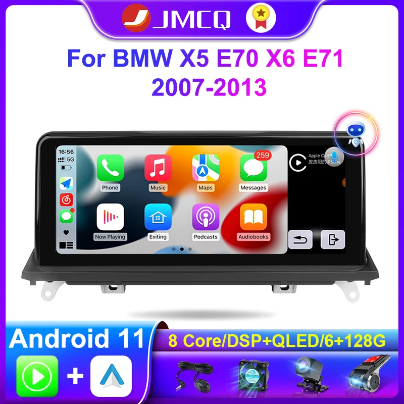 JMCQ 10.25'' Carplay Multimedia Player Radio Android auto Display Screen For BMW X5 E70 X6 E71 (2007-2013) CCC CIC Head Unit
