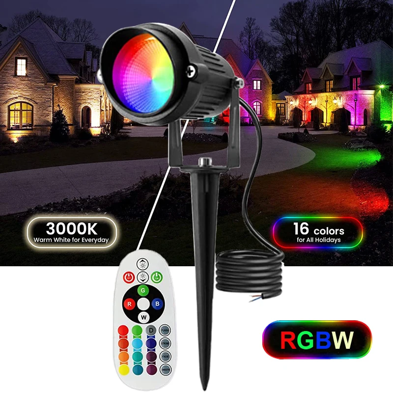 

Outdoor Landscape Light 10W RGBW Color Changing LED Lawn Lamp Waterproof IP65 Remote Control Spotlight for Garden Yard Path Tree