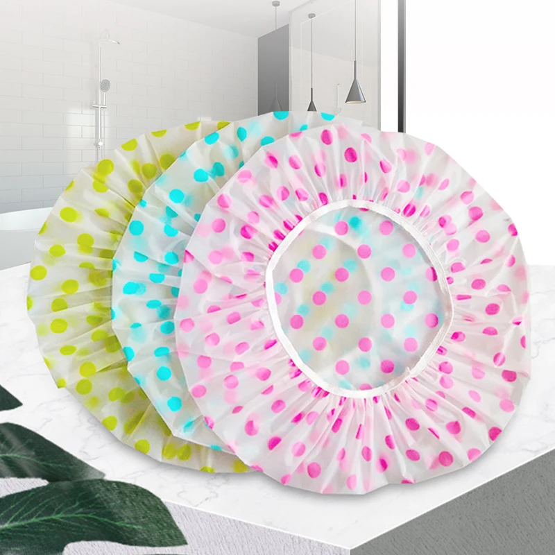 

Shower cap waterproof high quality elastic 1PC female shower cap dot thickened elastic shower cap women's hair salon bathroom