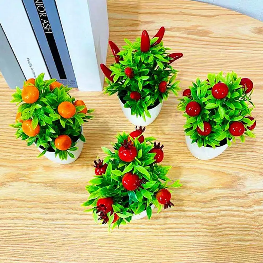 

Realistic Eco-friendly Table Top Ornaments Decorative Simulation Poted Plants Artificial Fruit Bonsai for Farmhouse