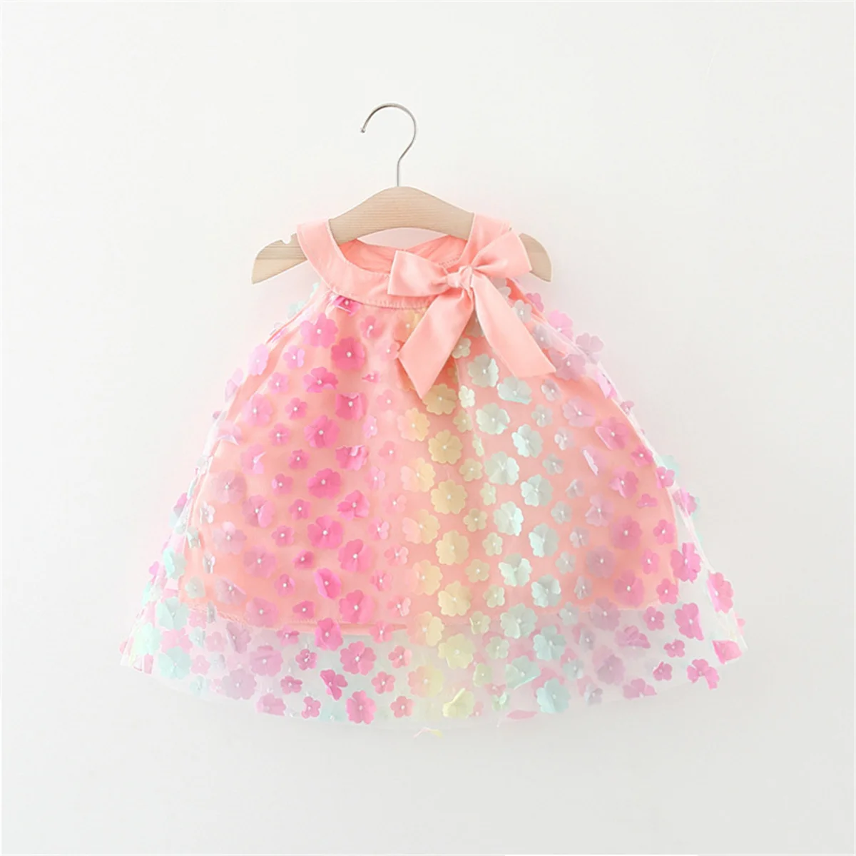 

Summer New Baby Girl'S Dress Princess Wind Flower City Mesh Bow Sleeveless Neck Hanging Party Wear