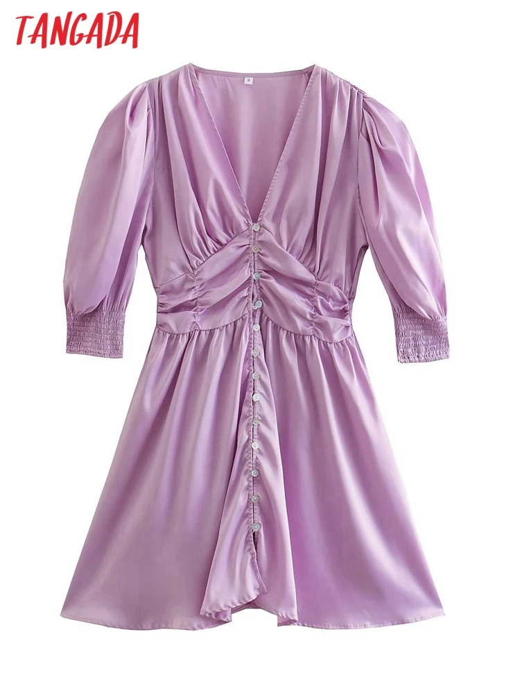 

Платье женское короткое летнее с V-образным вырезом и коротким рукавом-фонариком