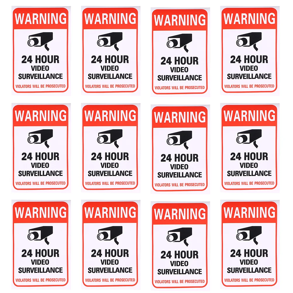 

20 Pcs Monitor Warning Stickers Adhesive Video Weather-resistant Sign 24-hour Caution Signs
