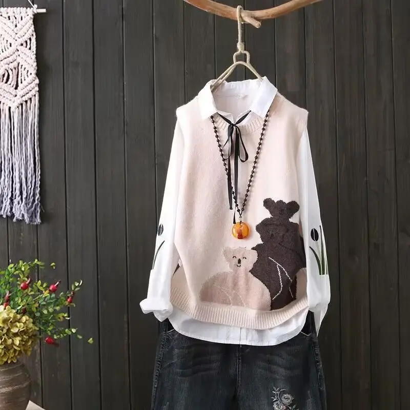 Женский жилет вязаный с круглым вырезом короткий стильный свитер плюшевым