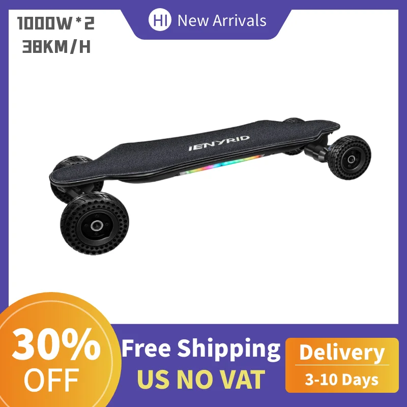 

USA Warehouse Skateboard 1000W*2 36V 38KM/H Dual Brushless Motor Remote Control Adult Electric Skateboard Scooter Free Shipping