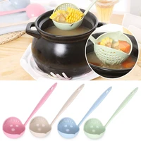 awheat fiber 2 in 1 long handle soup spoon home strainer cooking colander kitchen scoop colander tools