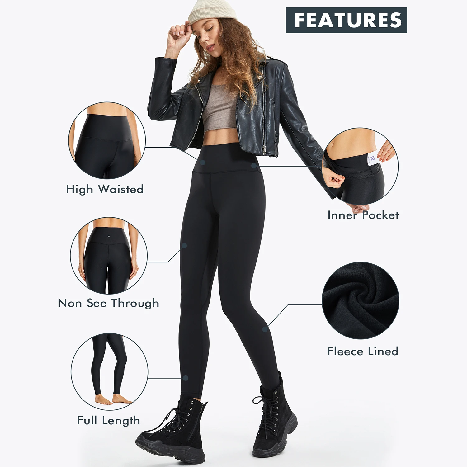 CRZ YOGA Women's Thermal Fleece Lined Leggings Winter Warm High Waist Yoga Pants Workout Tight  -28 Inches