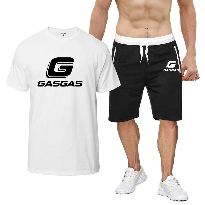 

2023 Men's Motorcycles GasGas New Summer Casual Tracksuits Shorts Sleeves T Shirt Top + Shorts Printing Two Pieces Sets Clothing