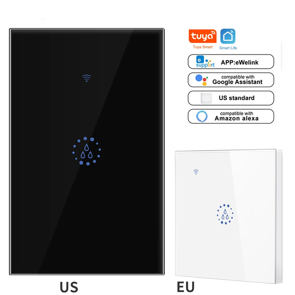WIFI Smart Life Ewelink Tuya Water Heater Boiler Switch 20A High Power Touch Glass Panel Voice Control Remote Alexa Google Home