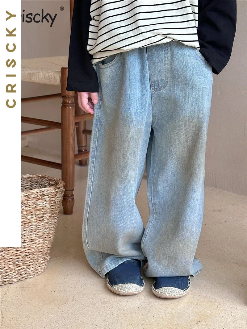 

Fashion Kis Girls Boys Clothes Loose Jeans Pockets Straight Pants Children Clothing Denim Trousers Unisex Trousers New