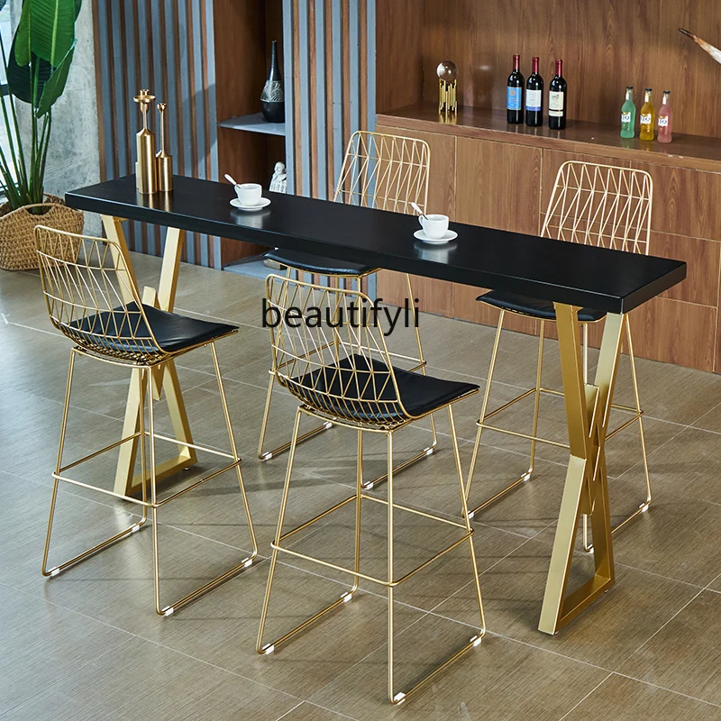 

Роскошный легкий барный стол и стул yj, комбинированный домашний стол из массива дерева с перегородками, простой высокий барный стол