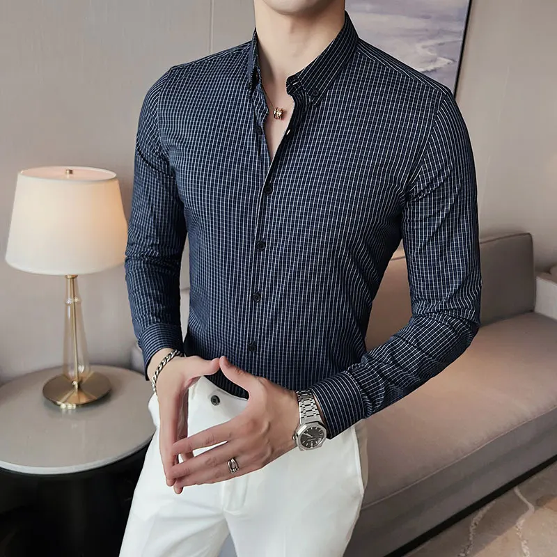 High Quality Long-sleeve Shirts Men's Fashion Plaid Casual Business Formal Dress Shirt Slim Fit Social Blouse Men Clothing 2022