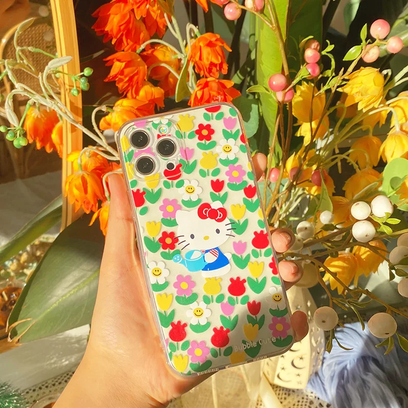 

Kawaii Hellow Kittys Sanrio Plush Cartoon Cutetransparent All-Inclusive Phone Case Anime Plush Toys for Girls Birthday Gift