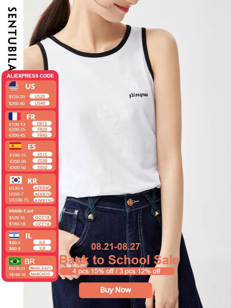 

Sentubila Casual Knitting Cotton Tank Tops for Women 2023 Summer Fashion Simple Slim Sleeveless T Shirts Base Undershirts