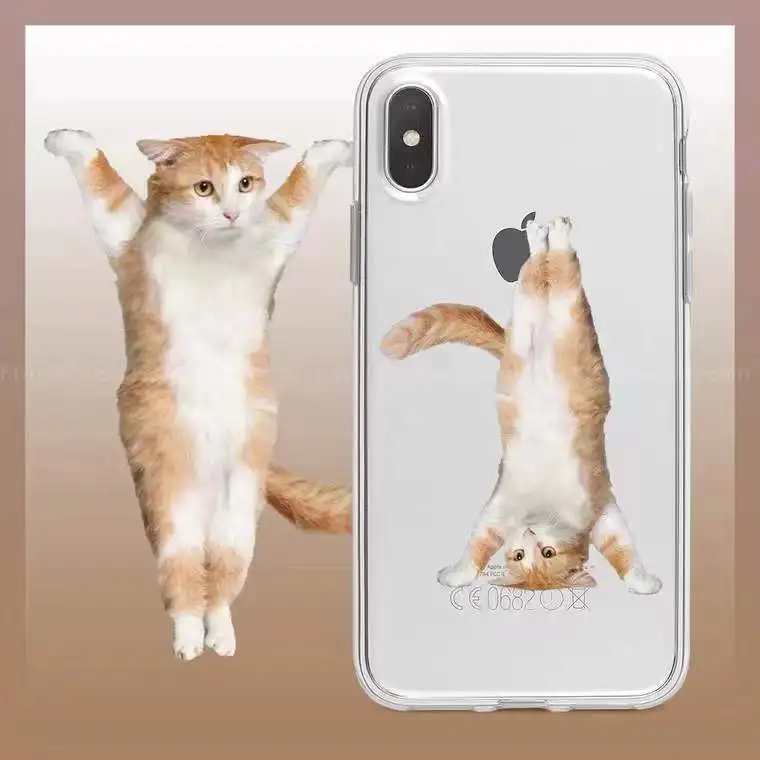 

Funny Inverted Cat Case For iPhone 14 Case Silicon For iPhone 11 12 13 14 Pro Max XR 7 8 11 Pro X XS Max Plus Mini Phone Cover