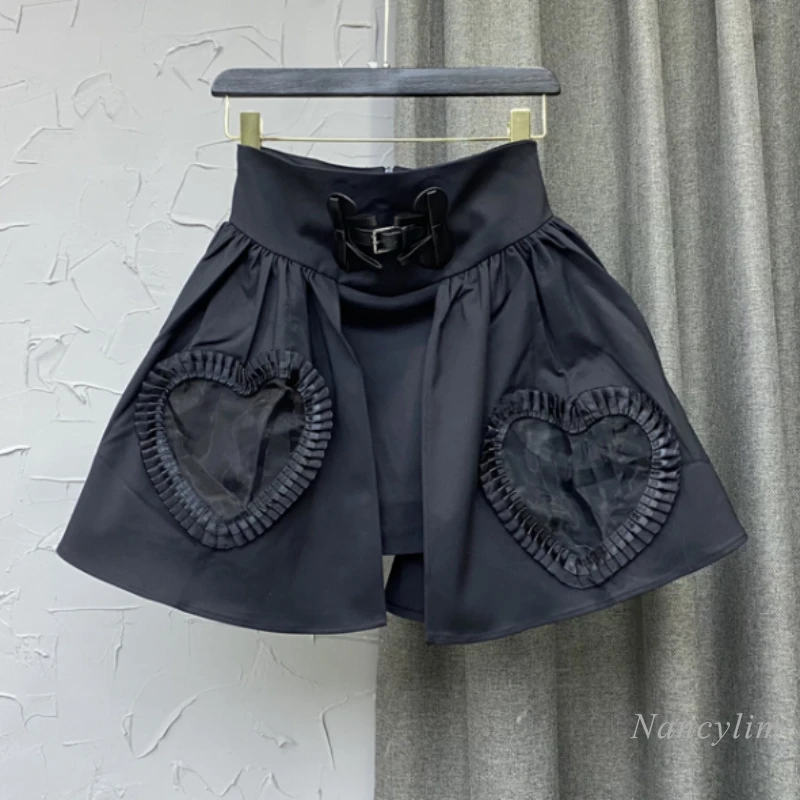 

Korean Fashion Skirt for Women 2022 Summer New High Waist Puff Short Mini Faldas Love Decoration Black Ladies Outwear