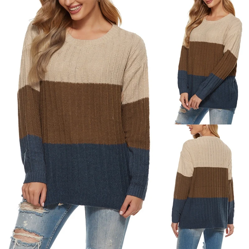 

Популярный свободный женский свитер в полоску Kf, пуловер, Модный пуловер на осень и зиму, вязаный свитер для дам