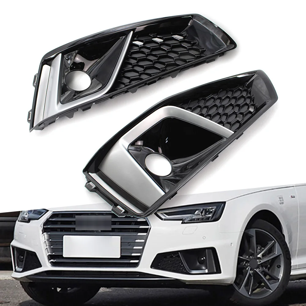 

Car Front Bumper Grill Fog Light Lamp Grille Cover Left + Right 2Pcs For Audi A4 B9 S-LINE S4 2018 2019 2020 Matte Black ABS