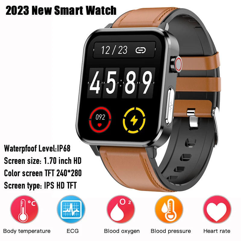 

New 1.7inch ECG PPG Smart Watch Men Heart Rate Blood Oxygen Pressure Temperature Sport Watches Waterproof ip68 Smartwatch Women