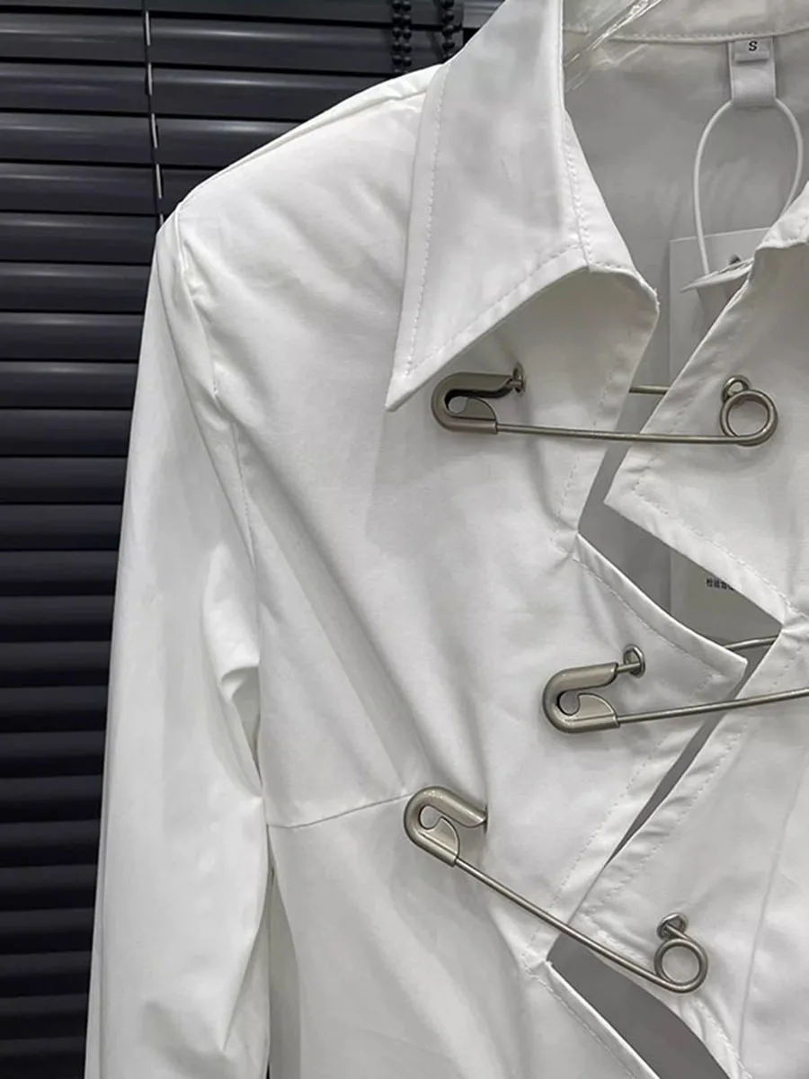 VGH High Street белая короткая дизайнерская рубашка для женщин с лацканами и длинными