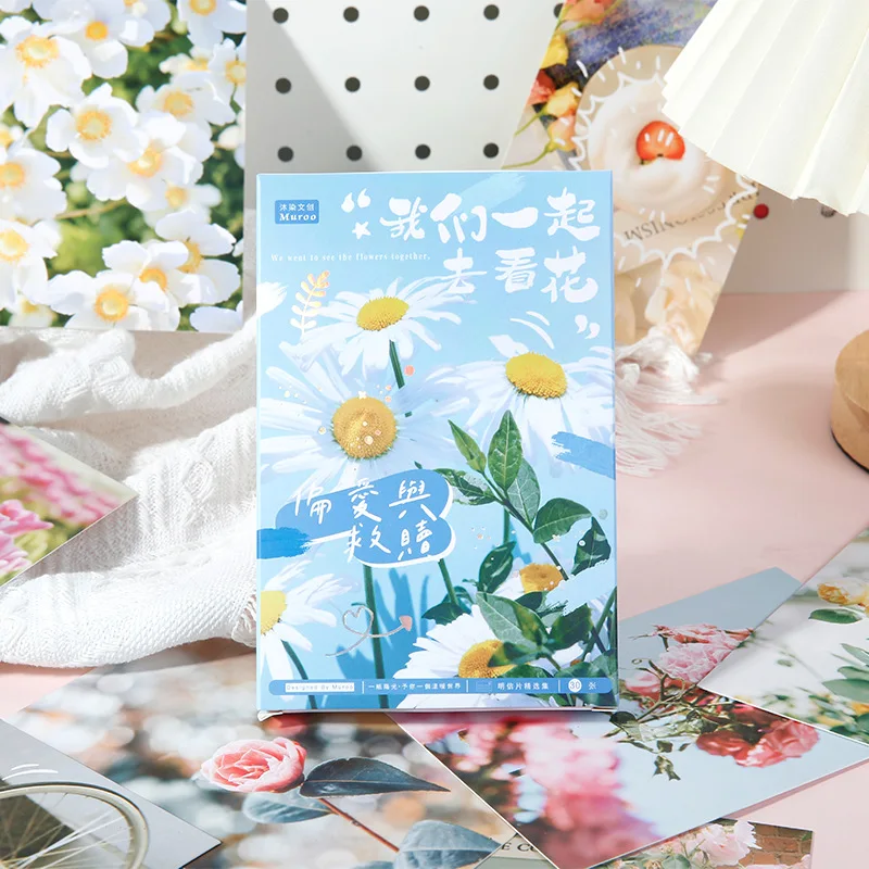 

30 Pcs/box Creative Literary Preference and Redemption Photographic Flower Postcards, Blessing Message Greeting Cards