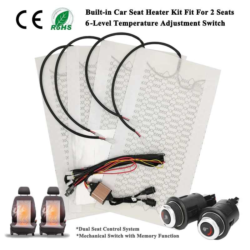 

Built-in Car Seat Heater Kit Fit 2 Seats Universal 12V 27W Heating Pads 6-Levels Knob Dual Control Switch System For Auto Seats