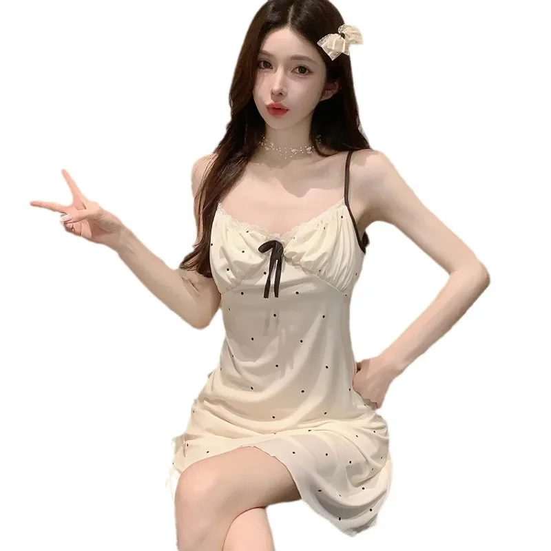 Новинка 2024 женская летняя сексуальная кружевная ночная рубашка из модала одежда