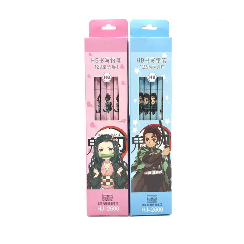 

12pcs/set Pencil for Demon Slayer Kawaii School Art Supplies Cute Cartoon Stationery HB Pencils for Drawing with Rubber