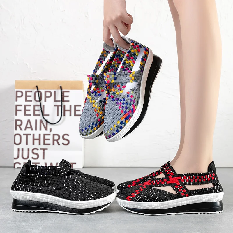 

Summer Platform Braid Beach Lazy Shoes Women Casual Weave Soft Slip on Outdoor Sandals Big Size 41 42