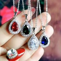 leeker fashion waterdrop pendant necklace for women silver color chain green red blue zircon drop choker neck jewelry zd1 lk6