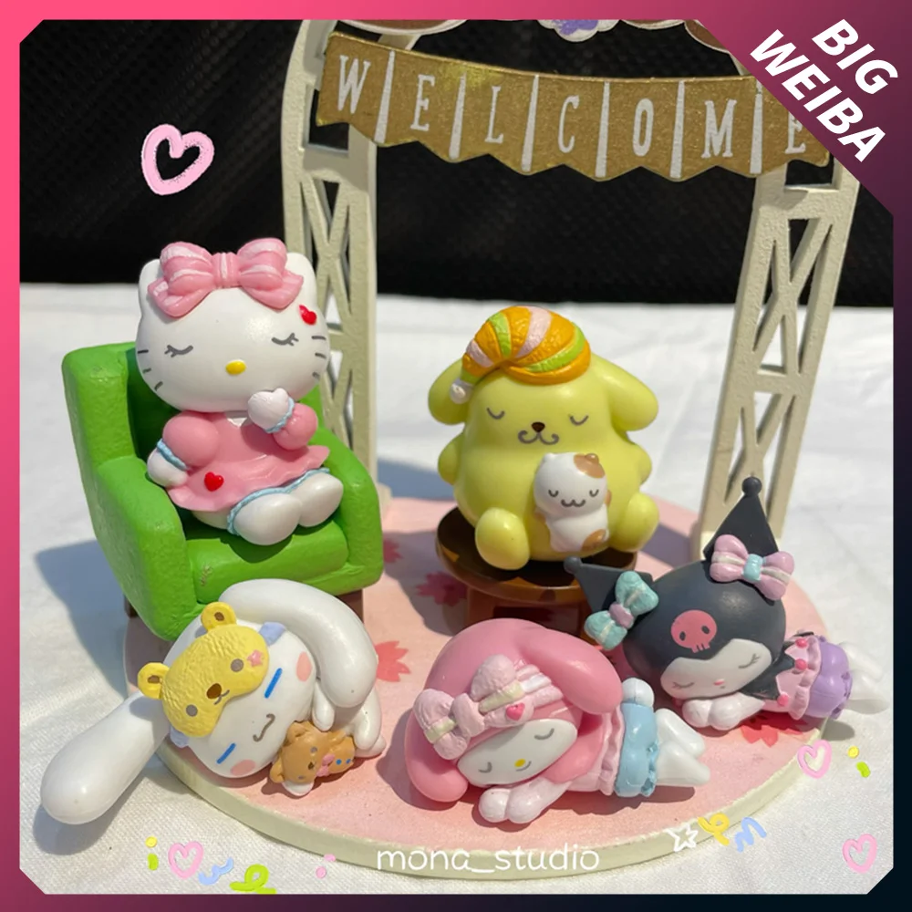 

My Melody big-eared dog Hello Kitty pudding dog lying down sleeping doll anime figure 3.5-4.5cm pvc model decoration diy gift