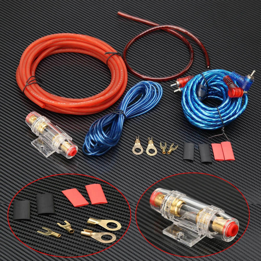 

1500W Audio Speakers Wiring Kit 8GA Car Subwoofer Cable 60 AMP Fuse Holder Speaker Installation Wires 18GA for Car Modification