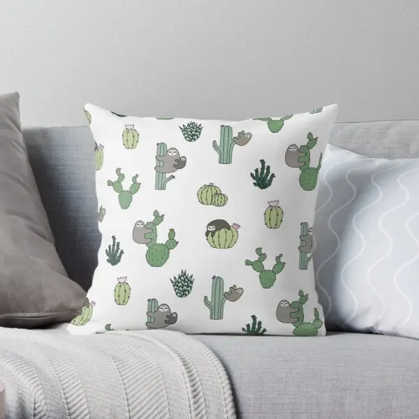 

Cacti Sloths Printing Throw Pillow Cover Home Car Soft Wedding Fashion Cushion Bedroom Waist Throw Fashion Pillows not include
