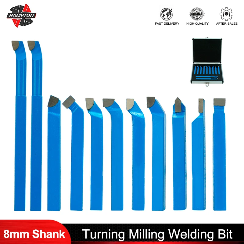8mm Turning Milling Welding Bit 11pcs Carbide Tip Cutting Boring Bar Set Lathe Cutter Tools Aluminum Box Metal Lathe Tool Set
