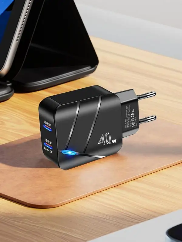 Szybka przenośna ładowarka Adapter do ładowania Przenośna typu C 40W Dwuportowa Szybkie ładowanie dla szerokiego zakresu