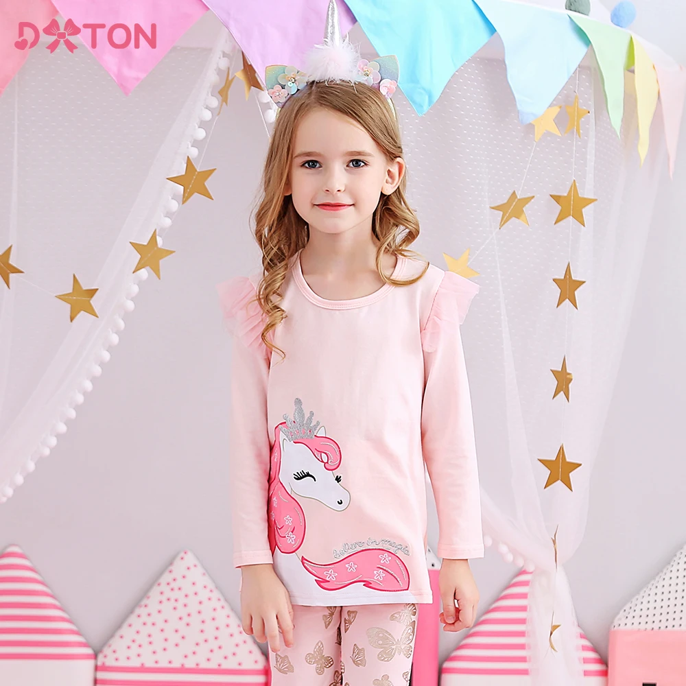 

DXTON/хлопковая Футболка для девочек; Детские повседневные топы с длинными рукавами на осень и весну; Футболки с принтом единорога для девочек...