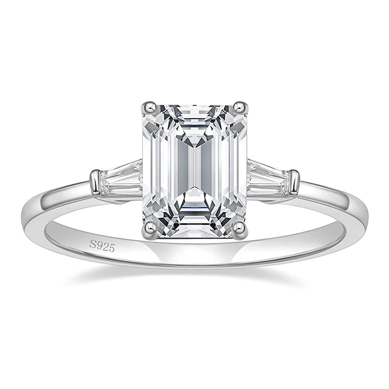 

Kolmnsta 3CT 925 Sterling Silver Engagement Rings 3-Stone Emerald Cut Cubic Zirconia CZ Wedding Promise Rings for Wedding Bands