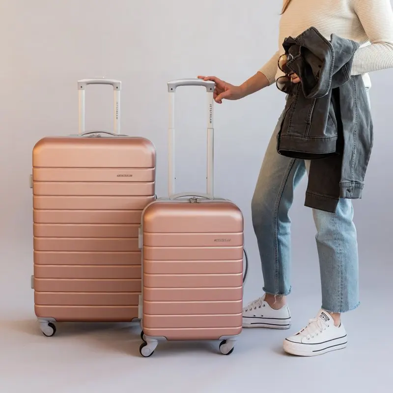 2pc Hardside Rolling Spinner Upright Set, Checked and Carry-on Luggage Duo, Rose Gold