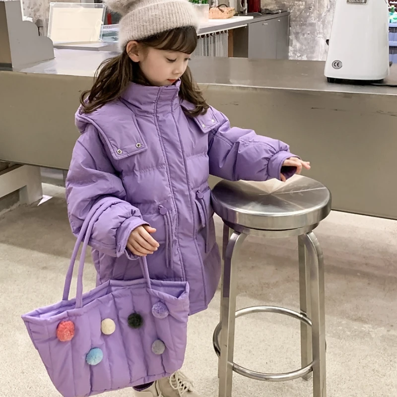 Пальто для девочек куртка хлопковая верхняя одежда ветровка 2023 фиолетовая
