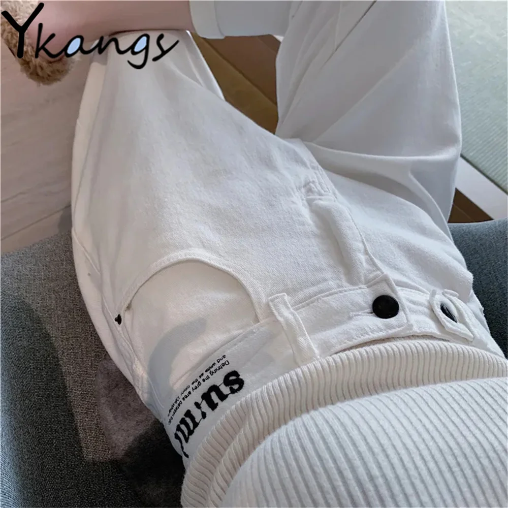 

White High Waist Jeans Loose Simple Elegant Jeans Harajuku Trend Women Oversize Denim Pants All-Match Slim Harem Cowboy Trousers