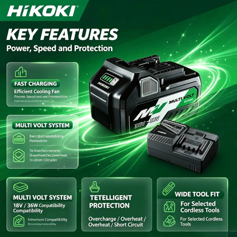 Фото Аккумулятор HiKOKI 8.0Ah литий-ионный перезаряжаемый, с двойным напряжением 18В/36В, подходит для всех беспроводных электроинструментов Hitachi. №3