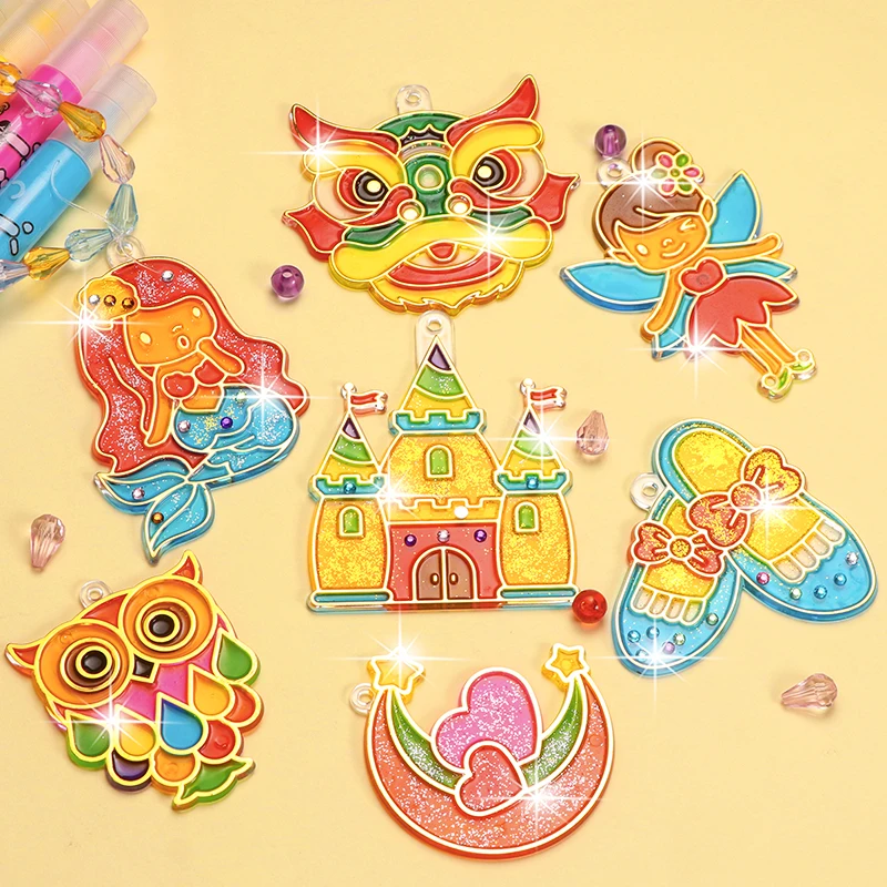 

Window Painting Art Kits DIY Craft Bracelet Color Filling Bling Crystal Cartoon Princess Suncatchers Girls Kids Birthday Gift
