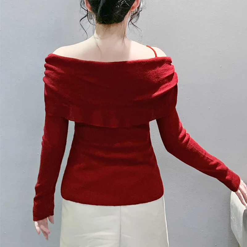 Женская трикотажная футболка с открытыми плечами пуловер составного кроя