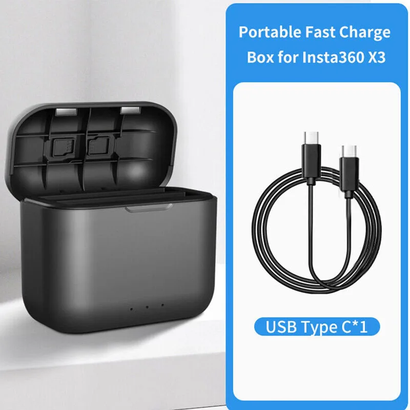 

USB Type-C Battery Fast Charging Box For Insta360 X3 Portable Fast Charge Accessories For Insta 360 X3 Output 4.35V/2.5A