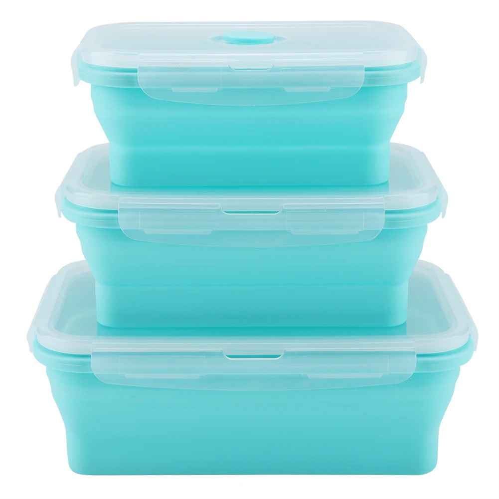 

Portable Silicone Lunch Box Set Folding Microwave Safe Lunchbox Food Container Green