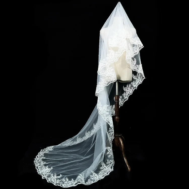 

White/Ivory Wedding Veil 3m Long Comb Lace Mantilla Cathedral Bridal Veils Wedding Accessories Veu De Noiva